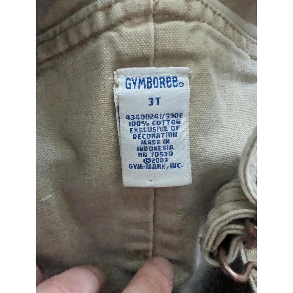 VTG Gymboree Khaki Tan Canvas Dinosaur Cargo Overalls Toddler Boys 3T Cotton Y2K
